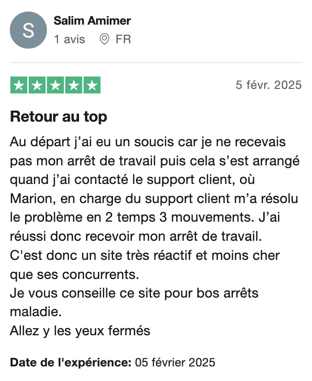 Témoignage auprès Arrêt maladie en ligne